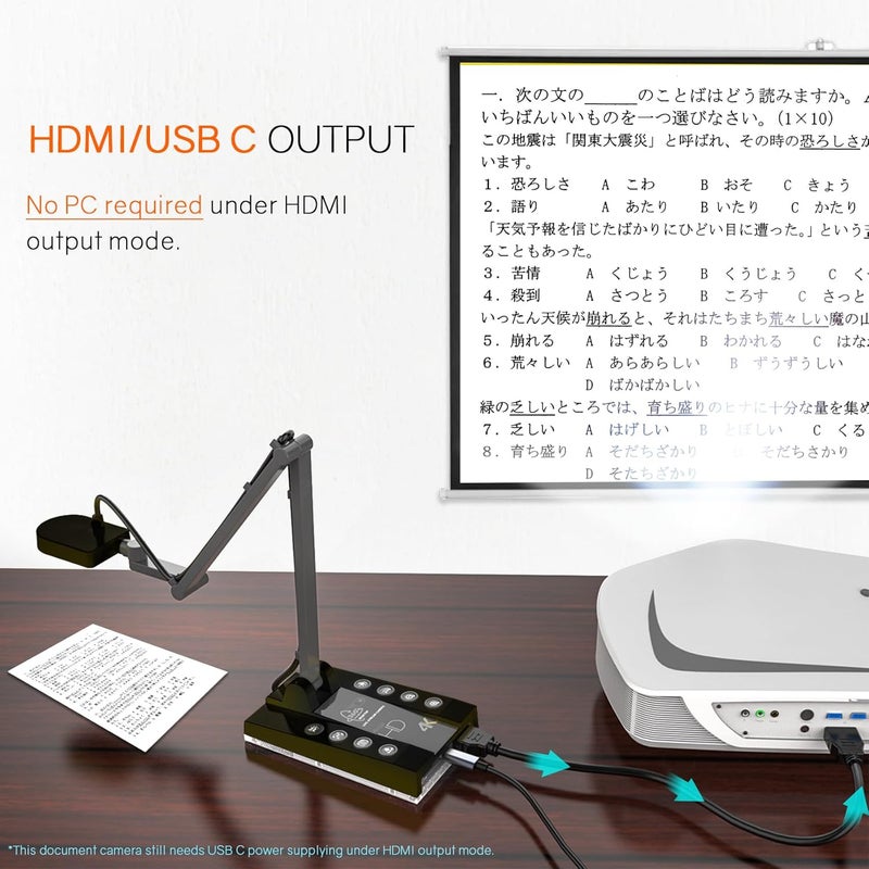 TreasLin Store كاميرا مستندات للمعلمين HDMI USB-C 15MP HDIM كاميرا مستندات، تعليم عن بعد، كاميرا عروض الصفوف، دروس فنون، تعليم عبر الإنترنت مع تعديل دوران بزاوية متعددة وإضاءة LED - Image 5